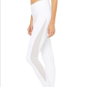 ALO Yoga White High-Waist Mesh-Panel Leggings